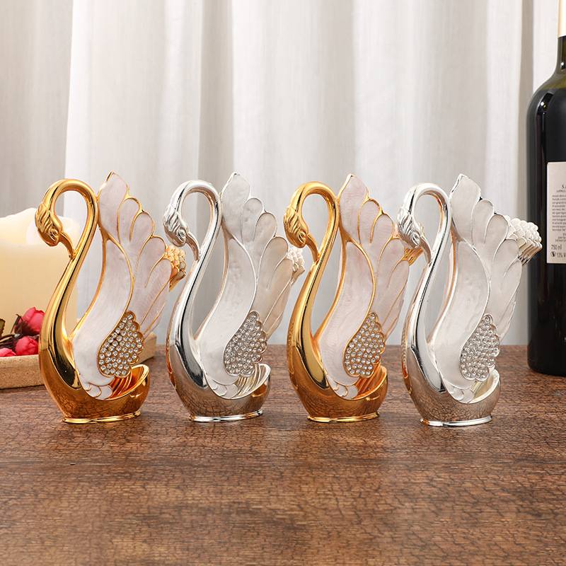 Swan Spoon Holder, Golden And Silver Swan Frame, Swan Decoration, Alloy Handicraft - kitchenly.pk