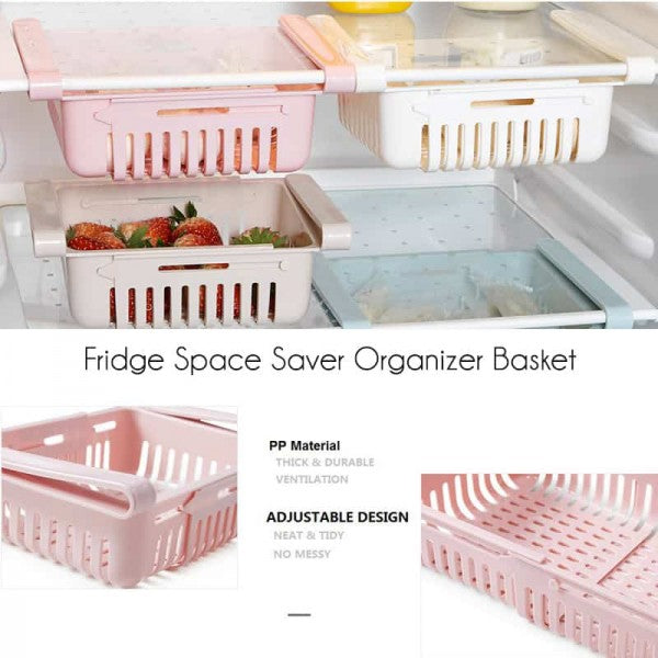 Adjustable Fridge Storage Basket Expandable Rack Plastic Space Saver F ...