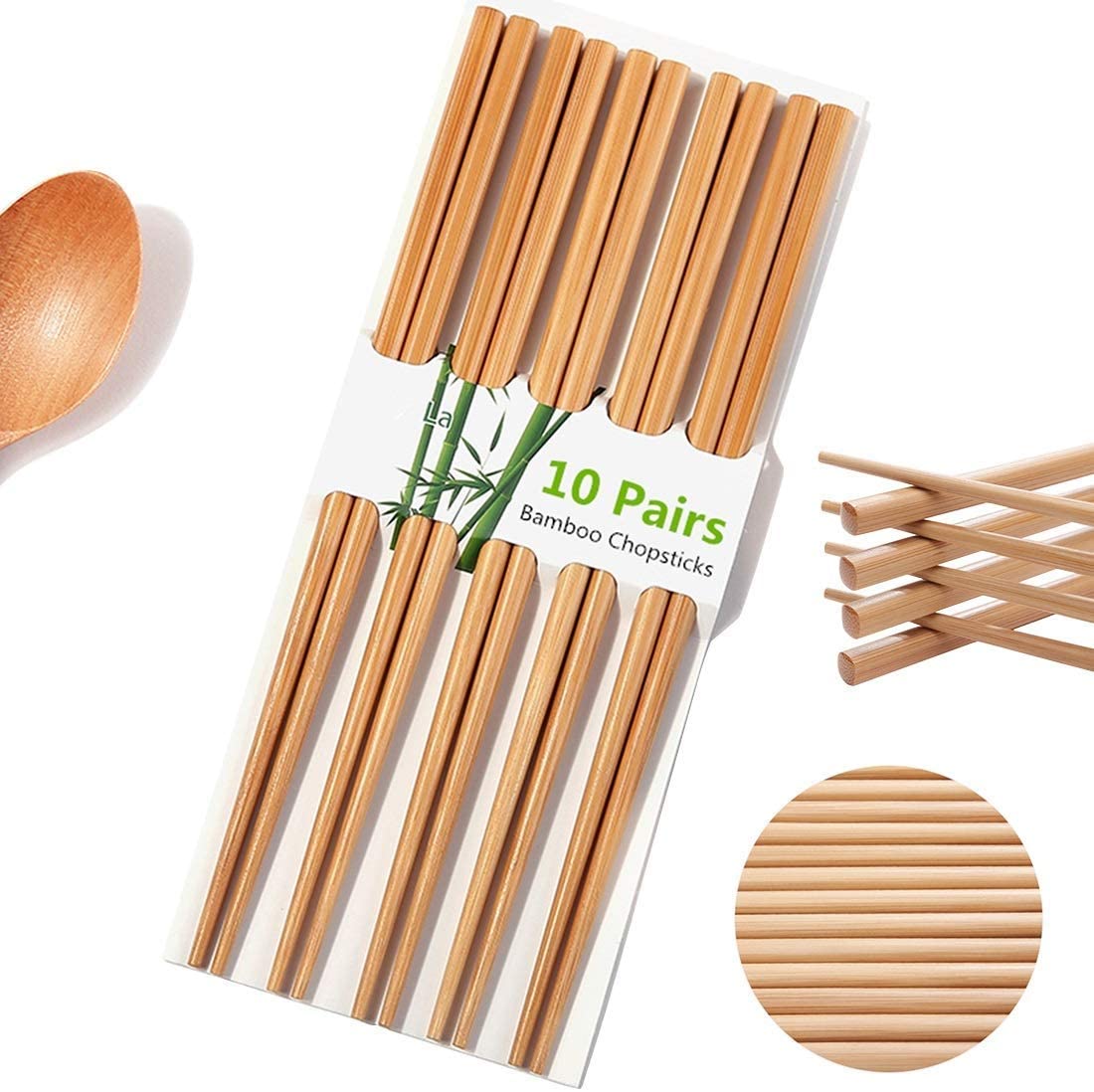 Reusable Natural wood Bamboo Chopsticks Chinese Chopsticks (10 Pair ) - kitchenly.pk